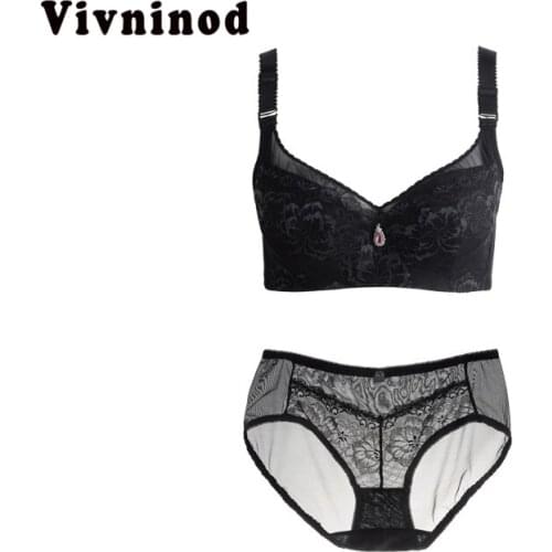 Women Underwear Set Push Up Bra Set 34CD 36CD Sexy Lace Women Underwear Set 40 42BC Lace-trim Plunge Bra Plus Size Lingerie Set