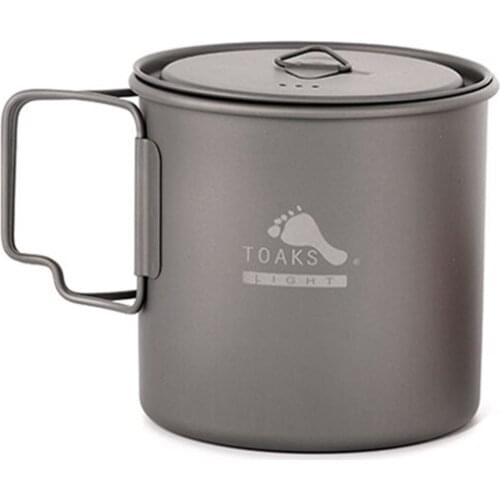 TOAKS 650ml Titanium Cup Ultralight Outdoor Travel Mug With Lid and Folding Handles Camping Picnic Cookware POT-650-L