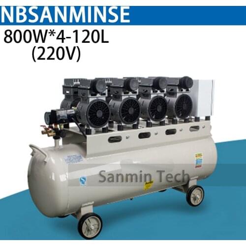 800WX4 - 120L Mini Air Compressor Oilless High Pressure Mute Design Wood Working Home Application AC220V High Quality Sanmin