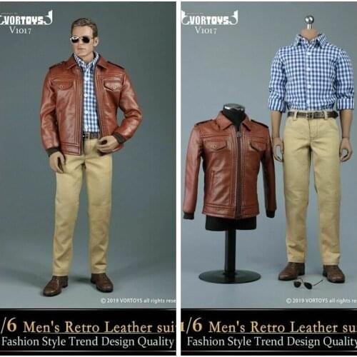 VORTOYS V1017 1/6 Scale Male Clothes Vintage Classic Leather Jacket Plaid Shirt Pants Fit For 12" Figure Action Model Accessory