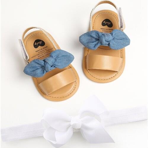 0-12m summer newborn sandals baby princess shoes PU non-slip soft sole toddler sandals baby headband hair accessories 2pc/set