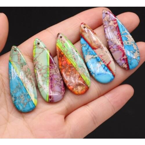 Natural Semi-precious Stone Emperor Stone Water Droplets Shape Pendant 16x40mm for Jewelry Making Necklaces Gift