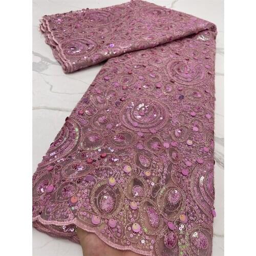 NI.AI Pink African Lace Fabric High Quality Handmade Sequins Embroidery Lace Fabric For Africna Nigerian Wedding Dress NI4342