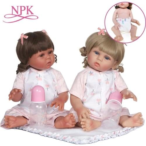 NPK 48CM reborn baby two colors skin soft full body silicone bath toy waterproof girl two colors hair handmade doll