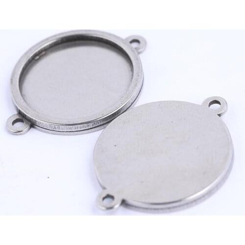 Onwear 10pcs Stainless Steel 18mm Round Cabochon Connector Base Setting Blank Trays Diy Bezel Findings For Bracelets Necklace