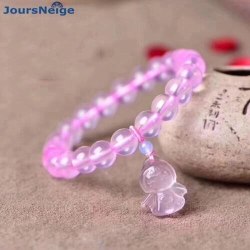 Wholesale Pink Natural Crystal Bracelet Round Bead With Angel Pendant Hand String Lucky Beauty for Women Gift Crystal Jewelry