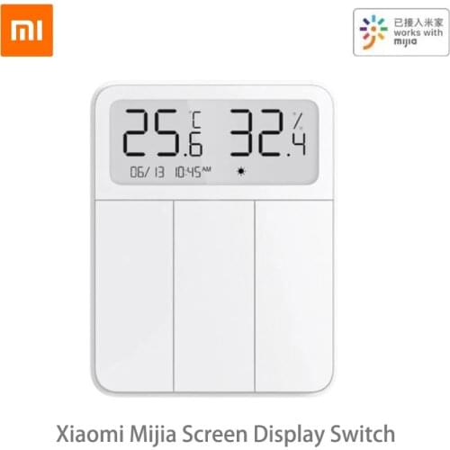 Original Xiaomi Smart Screen Display Wall Switch Lamps Remote Control Wireless 3 Keys Temperature Humidity Display