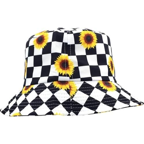 New Fashion Panama Gorras Black White Floral Check Plaid Fisherman Fishing Caps Bucket Hats Men Women Summer