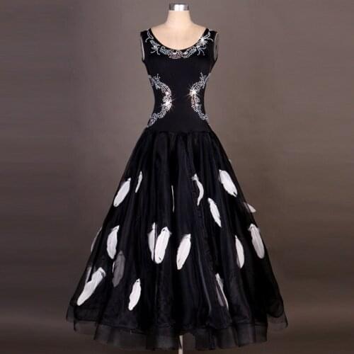 Ballroom dance waltz dresses for women girls standard waltz flamenco tango pruple feather skirts practice costume adult children