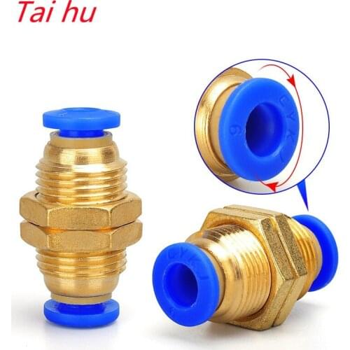 PM Air Pneumatic Straight Bulkhead Union 4mm-12mm OD Hose Tube One Touch Push Into Gas Connector Brass Quick Fitting