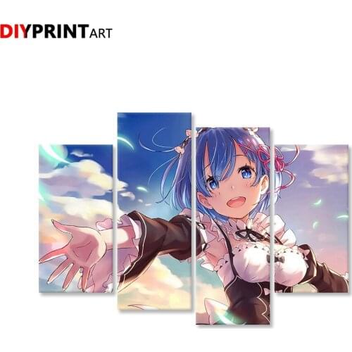 Rem 4 Pcs/set Canvas Wall Art Anime Poster Re ZERO Wall Decorations Living Room B0039