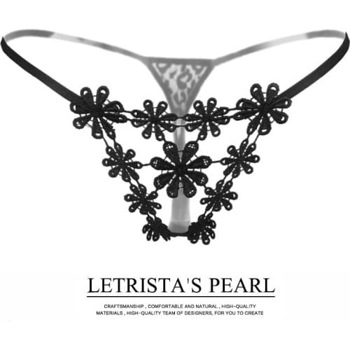 Flower Embroidery Sexy G-String Pants Womens Low Waisted Erotic Underwear Hollowed Out Temptation Hot T-Shaped Pants