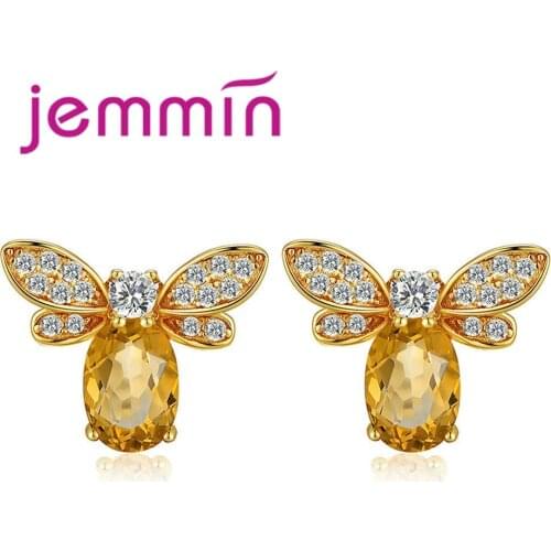 Korean Style Ear Bijoux Shiny Romantic Stud Earrings Gold Color Design Crystal Lovely Bee Jewelry Birthday Gifts For Women
