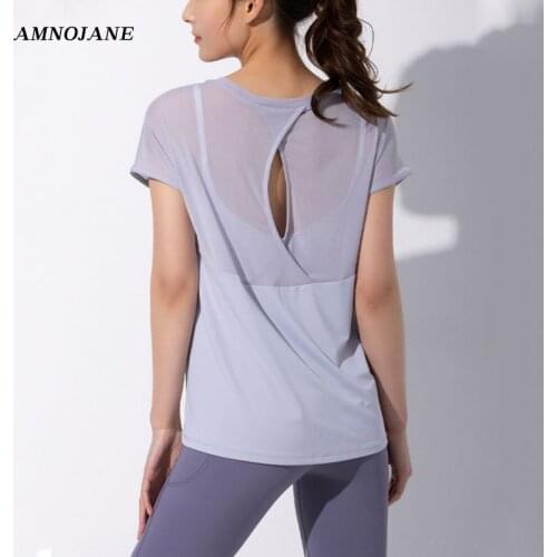 Workout Shirt Mesh Top Sport Tee Shirt Femme Gym Tops Quick Dry Loose Short Sleeve Tees Running Jacket Athletic Wear For Women
