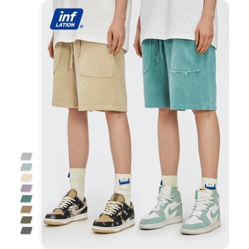 INFLATION Straight Sweat Shorts Men Knee Length Cotton Casual Shorts Men Streetwear Candy Color Sports Shorts Men Women 3662S21