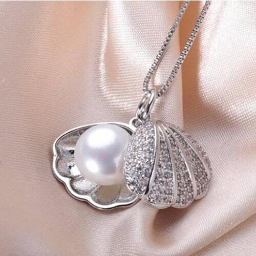 Sterling Freshwater Pearl Shell Pendant Choker Necklace Women Statement Pendant