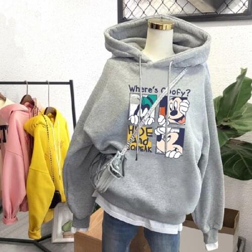 2021 New Autumn Winter New Large Sweatershirts Top With Plush Thickening Korean Loose Mickey Hooded Cartoon Clothes Sweashirts