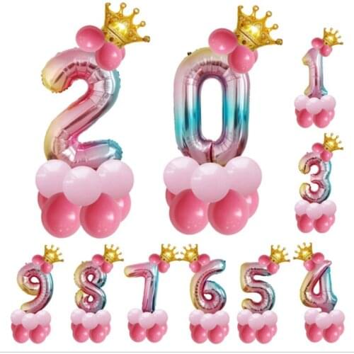 Baby Shower 1 2 3 4 5 6 7 8 9 Pink Number Foil Balloons Digital Helium Ballon Wedding Decor Baby First Birthday Party Balloon