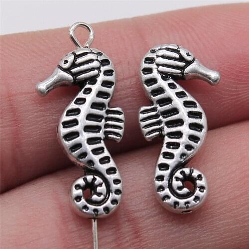 WYSIWYG 10pcs Antique Silver Color Seahorse Spacer Beads For Jewelry Making Bracelet DIY Findings 21x10mm
