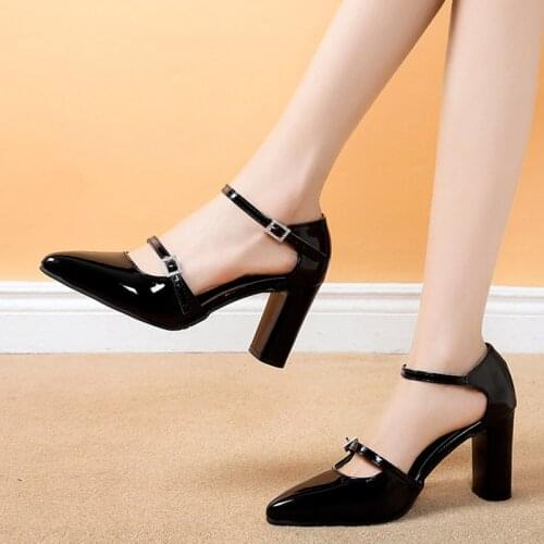 2020 Summer Women Pumps High Heels Dress Shoes Patent Leather Pump Ankle Strap Sandals Party Shoes Woman sandalias mujer 8064N