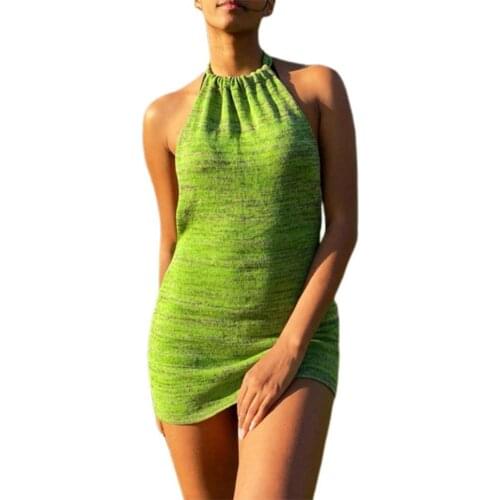 Women Dress Halter Neck Slim Polyester Party Short Dress for Club