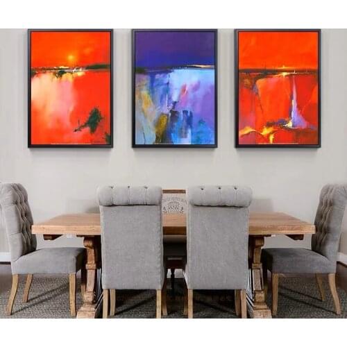 100% Hand Painted Modern Abstract Oil Painting on Canvas Red Color Modular Canvas Painting Wall Art Picture for Living Room