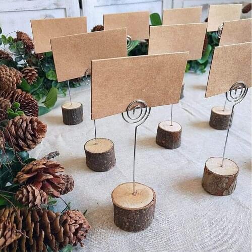 20 Pack Rustic Wood Place Card Holders, Picture Holder Stand Rustic with 40 Pieces Kraft Place Cards Bulk for Wedding Table Home