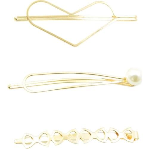3Pcs/set Love Heart Hair Clips Pearl Hair Barrettes Fashion Resin Metal