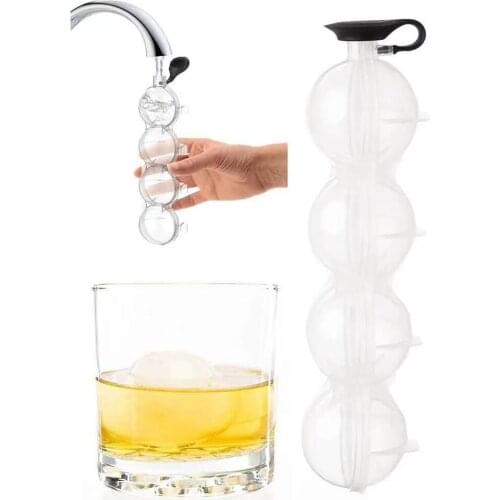 4 Cavity Ice Cube Maker Form For Ice Flexible Silicone Whiskey Cocktail DIY Round Ice Ball Ice Grid Party For Bar Kitchen Tool