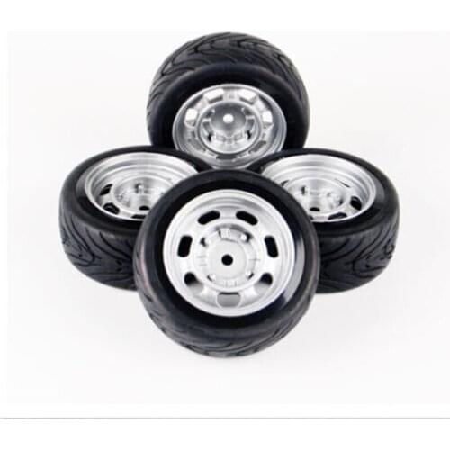 4 Pcs/Set Rubber Flat Tires&Wheel Rim 12mm Hex For 1/10 RC On Road Racing Car HSP HPI 11083