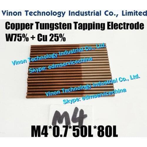 5PCS M4*0.7*50L*80Lmm W75 Copper Tungsten Orbital Tapping Electrode for CUW75 tungsten copper threading electrode with hole