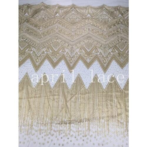 5yards /lot mx304 # stone light gold floral best quality embroidery tulle mesh lace fabric for sawing wedding dress