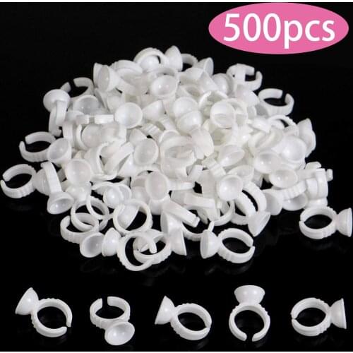 500PCS Tattoo Rings Cups Disposable Glue Holder Plastic Tattoo Ink Pigment Ring Adhesive Makeup Rings Palette For Eyelash Nail