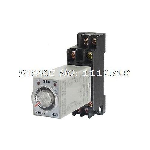 AC 220V 8 Pins DPDT 0-30S Timer Delay DIN Rail Time Relay H3Y-2 w Socket