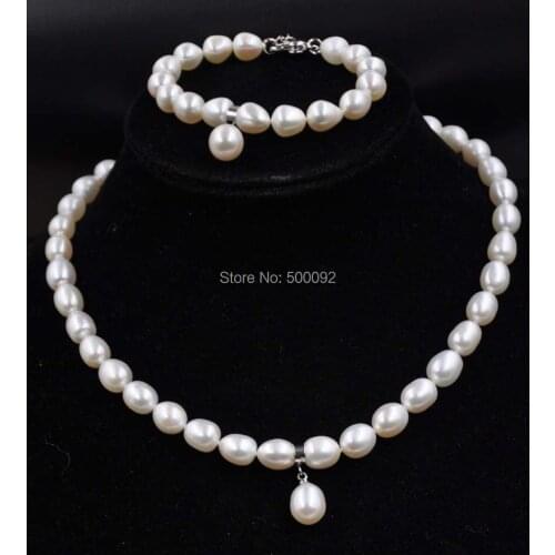 Free shipping AA 8.5-9mm Freshwater pearl sets necklace and bracelet