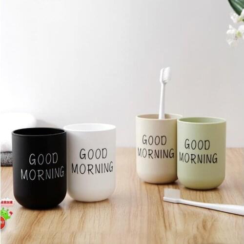 Cute Tooth Cup Kitchen Bathroom Good Morning Letter Print Nordic Wind Couple Mouth Cup Toothbrush Cup Bathroom Accessories