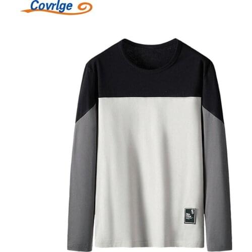 Covrlge Mens Hot Shirts Loose Casual Versatile Comfortable Breathable Long Sleeve Daily Round Neck Stitching Clothing MTL138