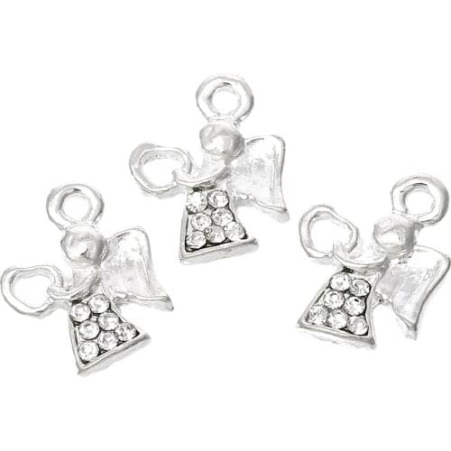 DoreenBeads Zinc metal alloy Charm Pendants Angel silver color Clear Rhinestone 17mm( 5/8") x 14mm( 4/8"), 1 Pc new