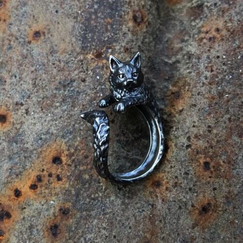 Personality Silver Plated Cat Ring Gothic Punk Party Womens Ring Cocktail Band Wedding Ring Lovers Xmas Gift Fashion Open Ring