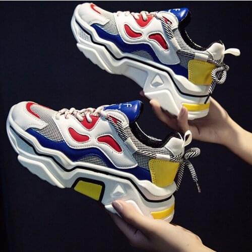 Women Platform Chunky Sneakers 4.5cm High Lace-up Casual Vulcanize Shoes Women Luxury Designer Old Dad Female Fashion Sneakers