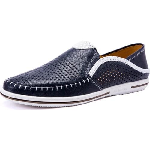 Lightweight Summer Men Casual Shoes Genuine Leather Male White Sneakers Handcrafted Brand Slip-on Loafers Breathable Hollow Out