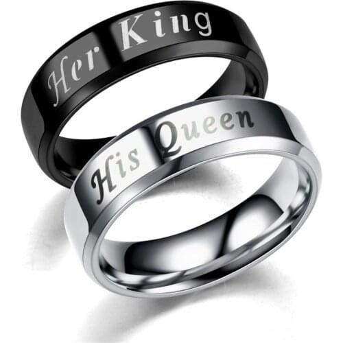 Maxmoon 2018 Fashion Her King And His Queen Ring For Women Men Black/Silver Color Color Couple Wedding Ring Promise Jewelry