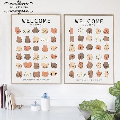 Funny Bathroom All Skin Races Body Butt Boobs Wall Art Canvas Poster and Prints Line Pictures for Living Room Interior Paintings