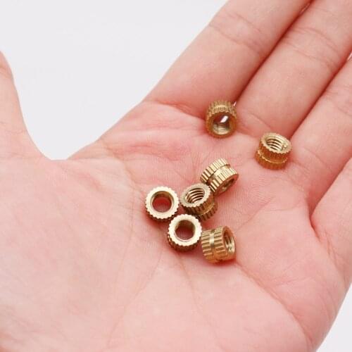 New 100pcs Brass Knurl Nut M3*4mm H62 L-4mm OD Metric Threaded Insert Round Shape Nuts Fastener Hardware DIY Accessories