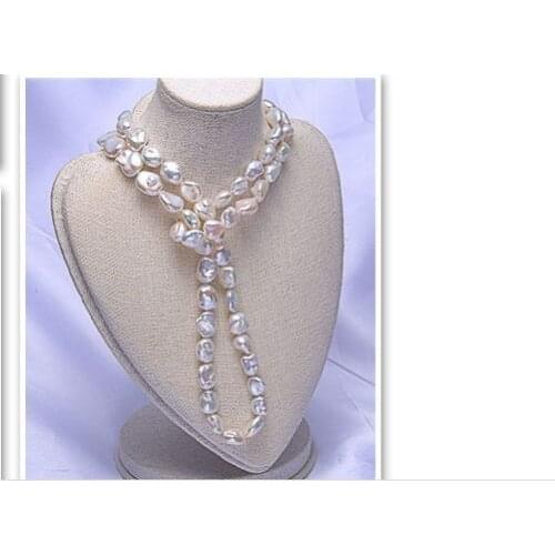 Single 38inch 11-12mm south sea baroque white pearl necklace shipping free