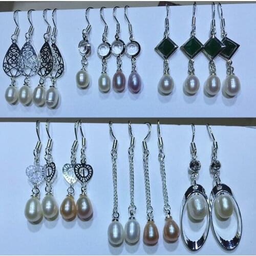 Wholesale 100pairs/lot Hot Cheap 6-7mm Size Real Freshwater Pearl Earrings Silver Plated Drop Earrings Nice Party Wedding Gift