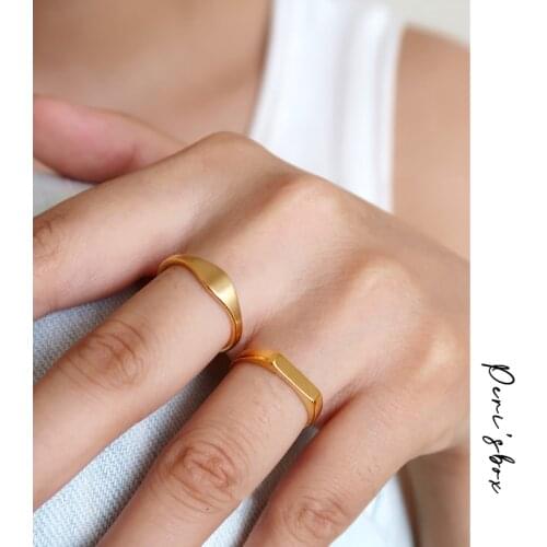 PerisBox 2 Designs Thin Square Stamp Rings Matte Gold Color Circle Geometric Rings for Women Minimalist Stainless Steel Jewelry