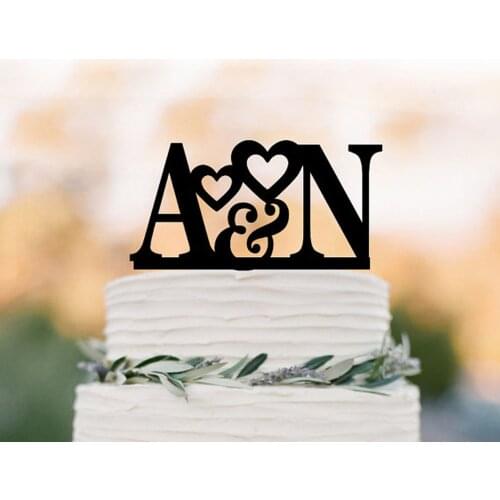 Personalized wedding Cake topper initial,acrylic silver wooden monogram cake topper with letter for birthday, custom cake topper