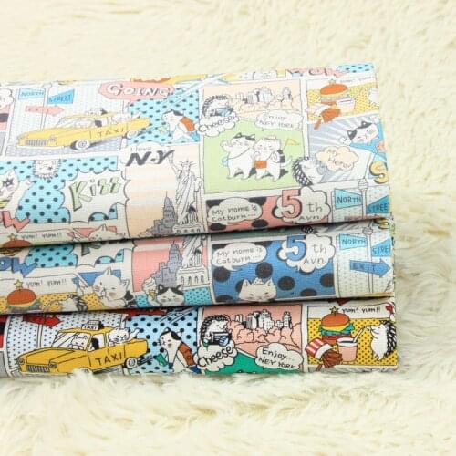 Half Yard Taiwan Cartoon Anime Cat Fabric Print Slub Cotton Cloth Handmade DIY Bag Garment Dress Cloth 100% Cotton D30