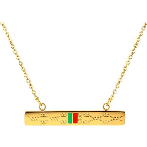 Luxury Brand Gold Color Pendant Necklace Square Shape Love Charm Pendant Necklace For Men Woman Jewelry Gift